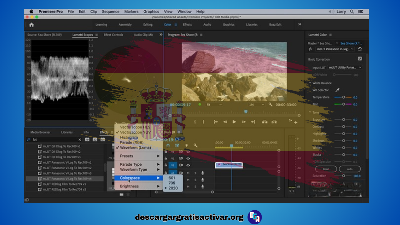 Interfaz de software en la nueva versión de Adobe Premiere Pro 2022